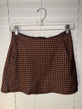 Altar'd State Brown and Black Houndstooth Mini Skirt